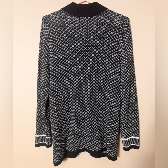 Christopher & Banks Black White Fair Isle Knit Zip Cardigan Sweater Medium Cozy - Picture 7 of 8